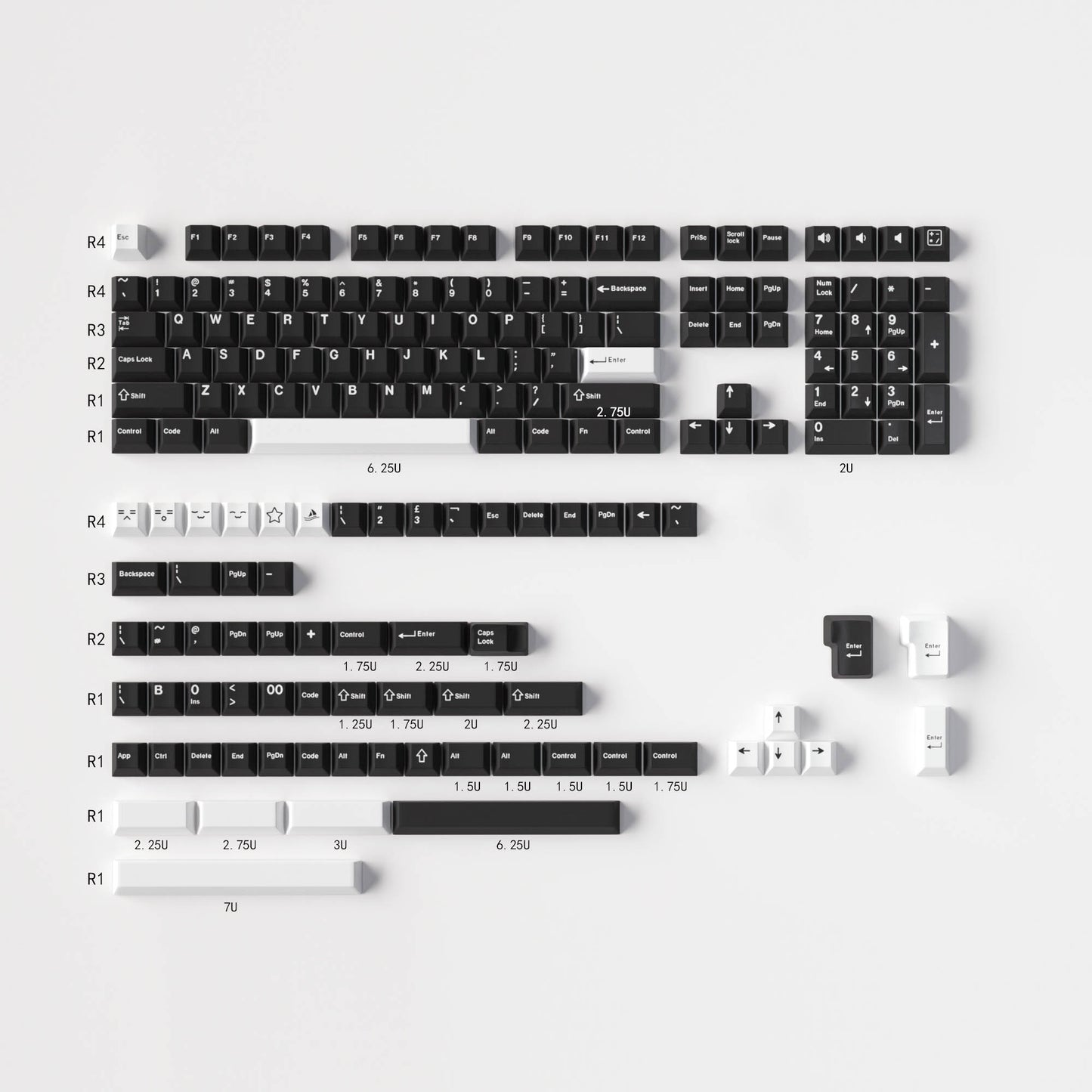Black Keycaps (White-on-Black WOB)